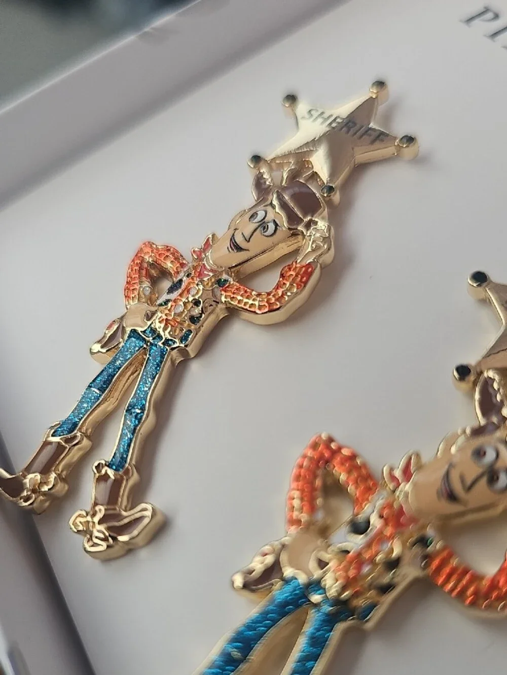 BaubleBar Pixar Woody Sheriff Drop Earrings - Gold, Blue, Brown - Picture 5 of 6